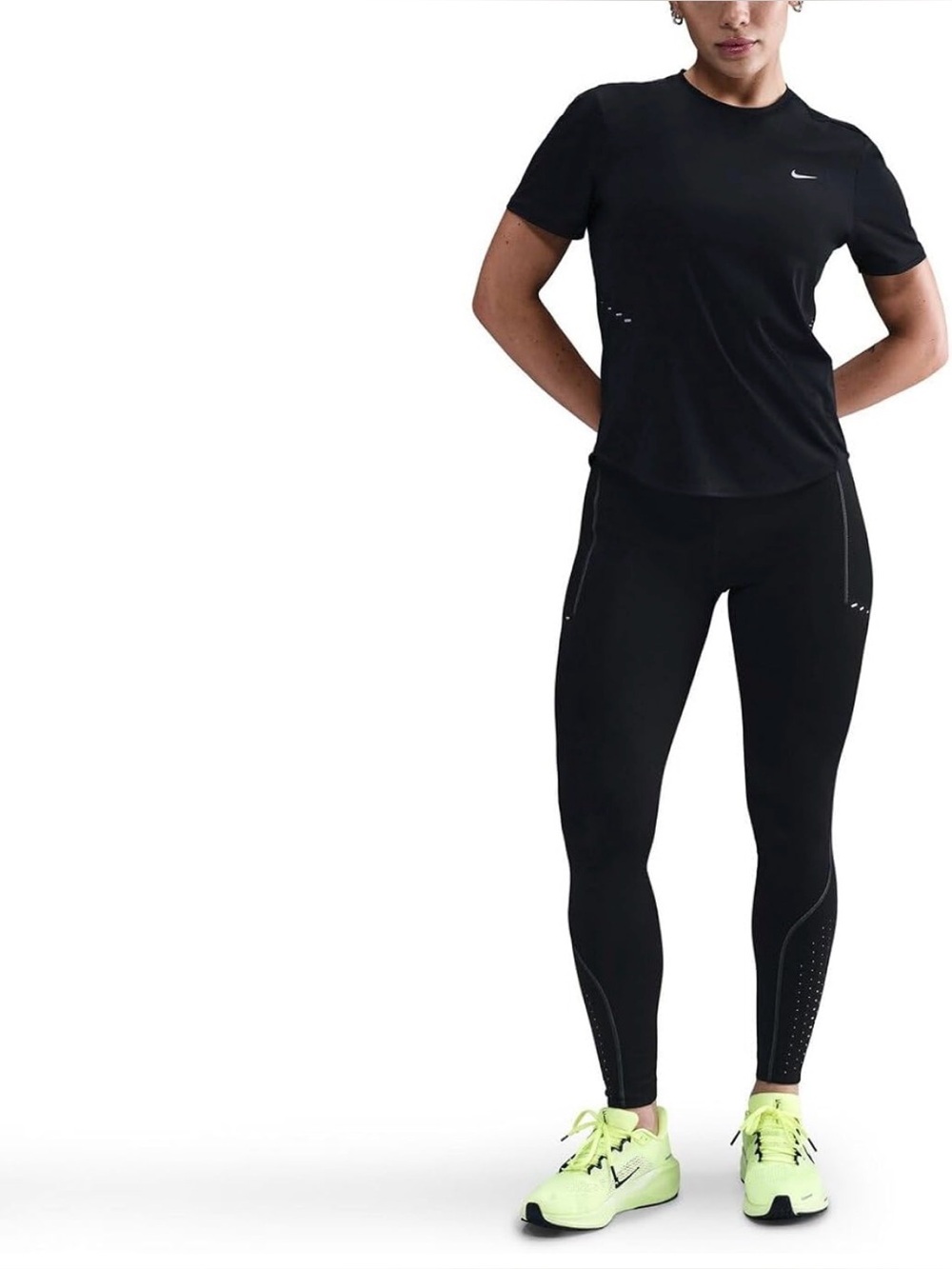 Nike Women’s Black Leggings with Neon Yellow Running Shoes